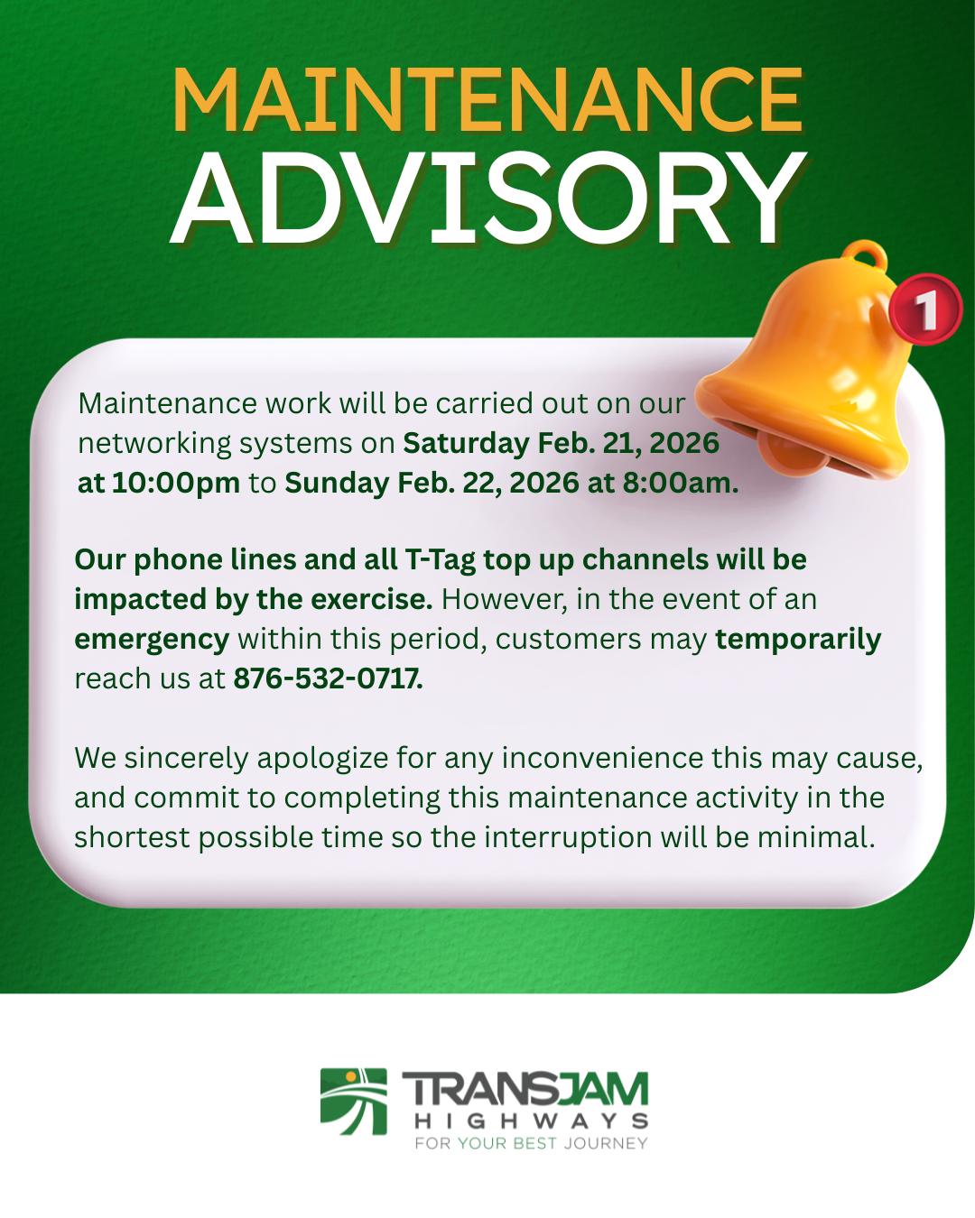 Maintenance Advisory - February 21-22, 2026 (2)